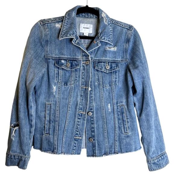 Old Navy Denim Jean Jacket Distressed Women Size Small classic 80s 90s y2k retro - Picture 1 of 7